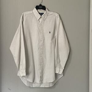 Y2K Ralph Lauren Shirt Men 16.5 34/35 White Check Yarmouth Button Down Pony Logo